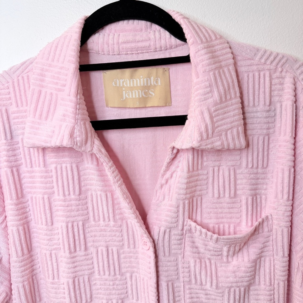 Araminta James Pink Textured Terry Cloth Button Up Shirt Size Small - Picture 4 of 10